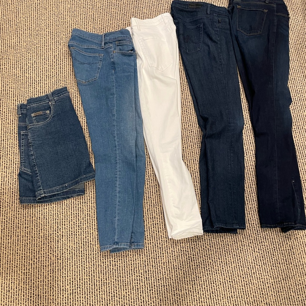 4 pairs skinny jeans and denim skirt